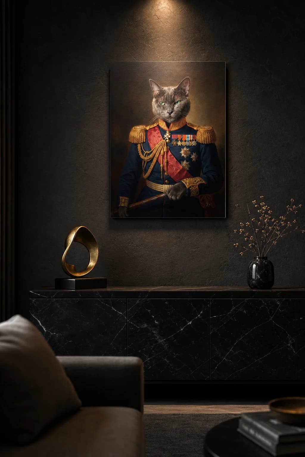 The Decorated General — Luxury Pet Portrait (Metal Print)